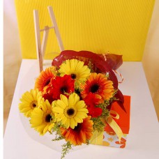 Hand Bouquet of 5 Stalks of Yellow and 5 Stalks of Orange Gerberas